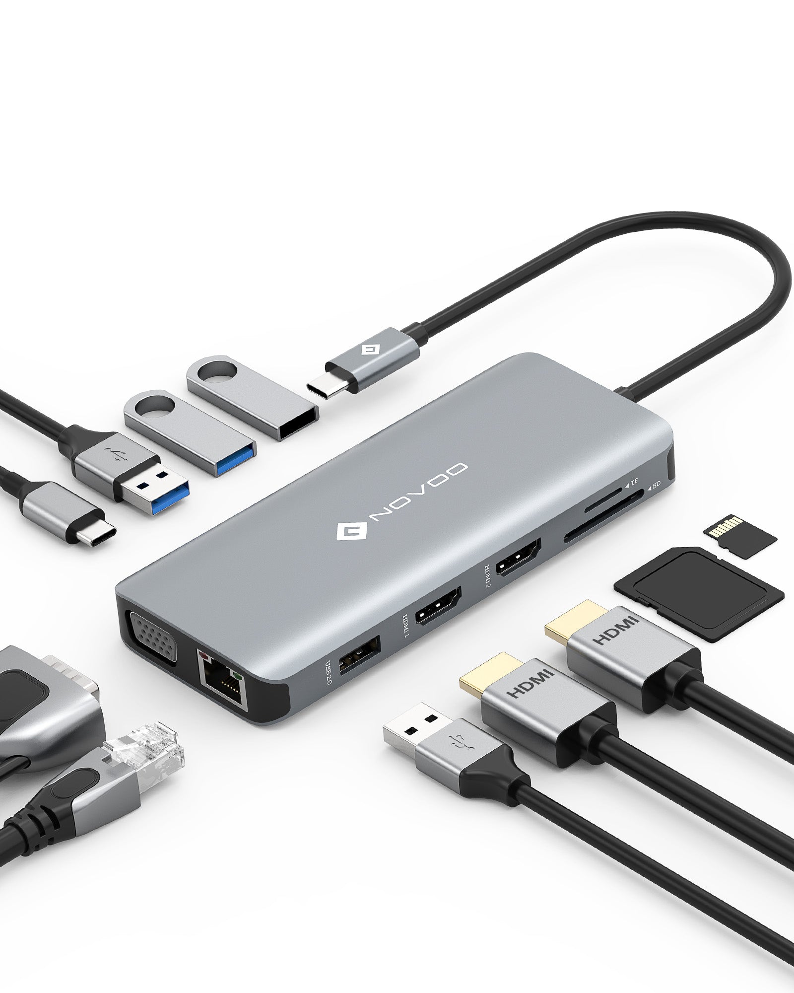 Station d'accueil USB 3.0 type C, HDMI, DisplayPort, Réseau Gigabit,  lecteur SD et Hub USB