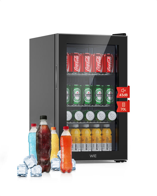 WIE Mini Réfrigérateur Boissons 63L Mini Frigo de Chambre avec Double Porte Vitrée, Etagères Réglables, Silencieux Petit Frigo pour Soda/Bière/Vin, Maison/Bar/Bureau/Cuisine [Classe énergétique G]