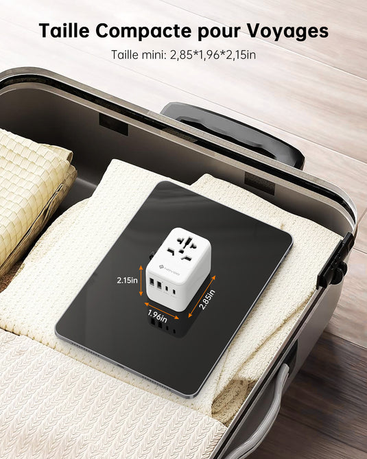 NOVOO Adaptateur Prise Universelle, Adaptateur de Voyage Electrique avec 2 USB et 2 Type C, Adaptateur Prise France vers USA UK Canada Italie Australie Chine Japon Thaïlande